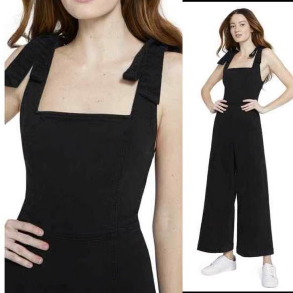 ❤️NWT ALICE+OLIVIA JEANS KINLEY TIE SHOULDER BLACK DENIM GAUCHO JUMPSUIT SIZE 30 - Picture 5 of 13